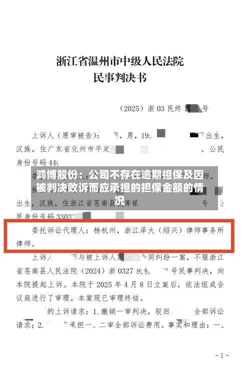 鸿博股份:公司不存在逾期担保及因被判决败诉而应承担的担保金额的情况-第1张图片