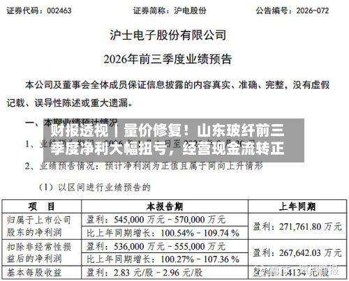 财报透视｜量价修复！山东玻纤前三季度净利大幅扭亏，经营现金流转正